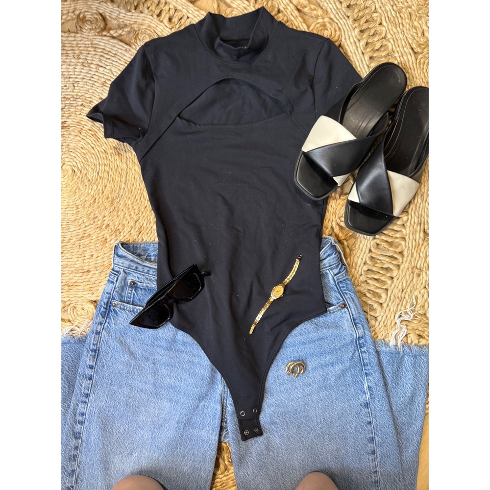 Abercrombie & Fitch Soft AF Collection Black Cutout Mock Neck Bodysuit XS
